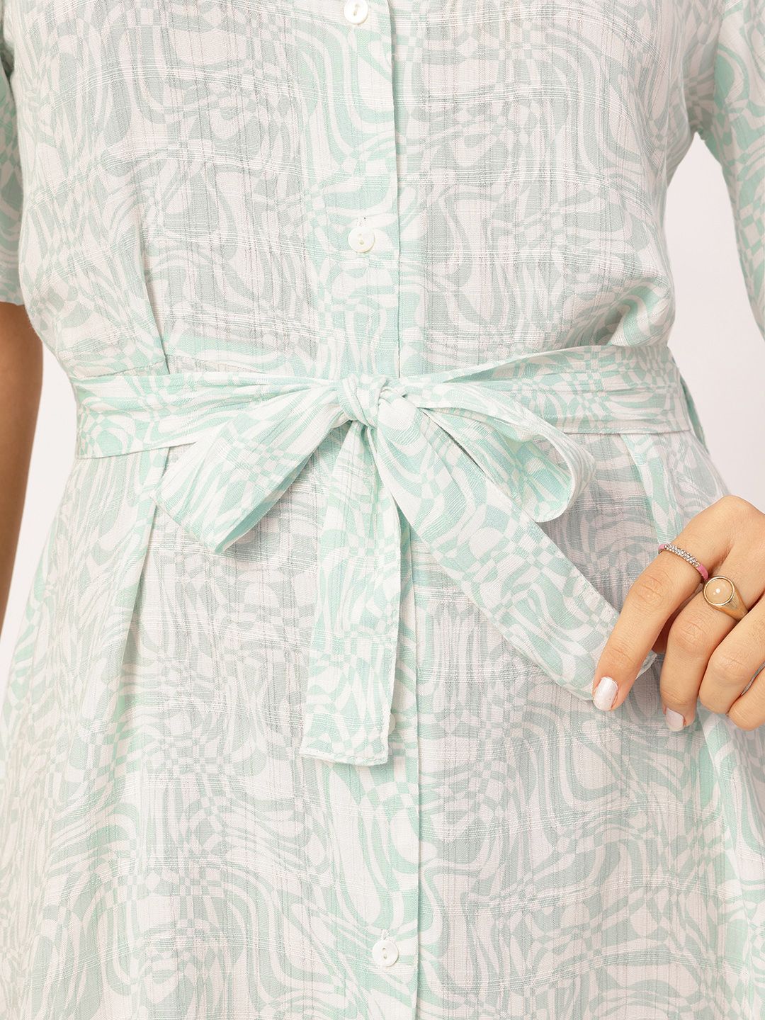 DressBerry Pastel Abstract A-Line Mini Dress with Belt