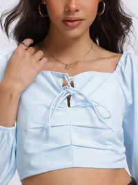 DressBerry Pastel Paradise Tie-Up Pleated Smocked Back Crop Top