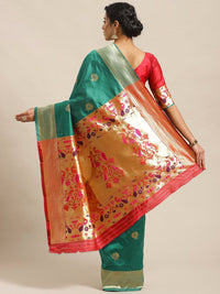 Saree mall Green & Pink Woven Design Banarasi Saree