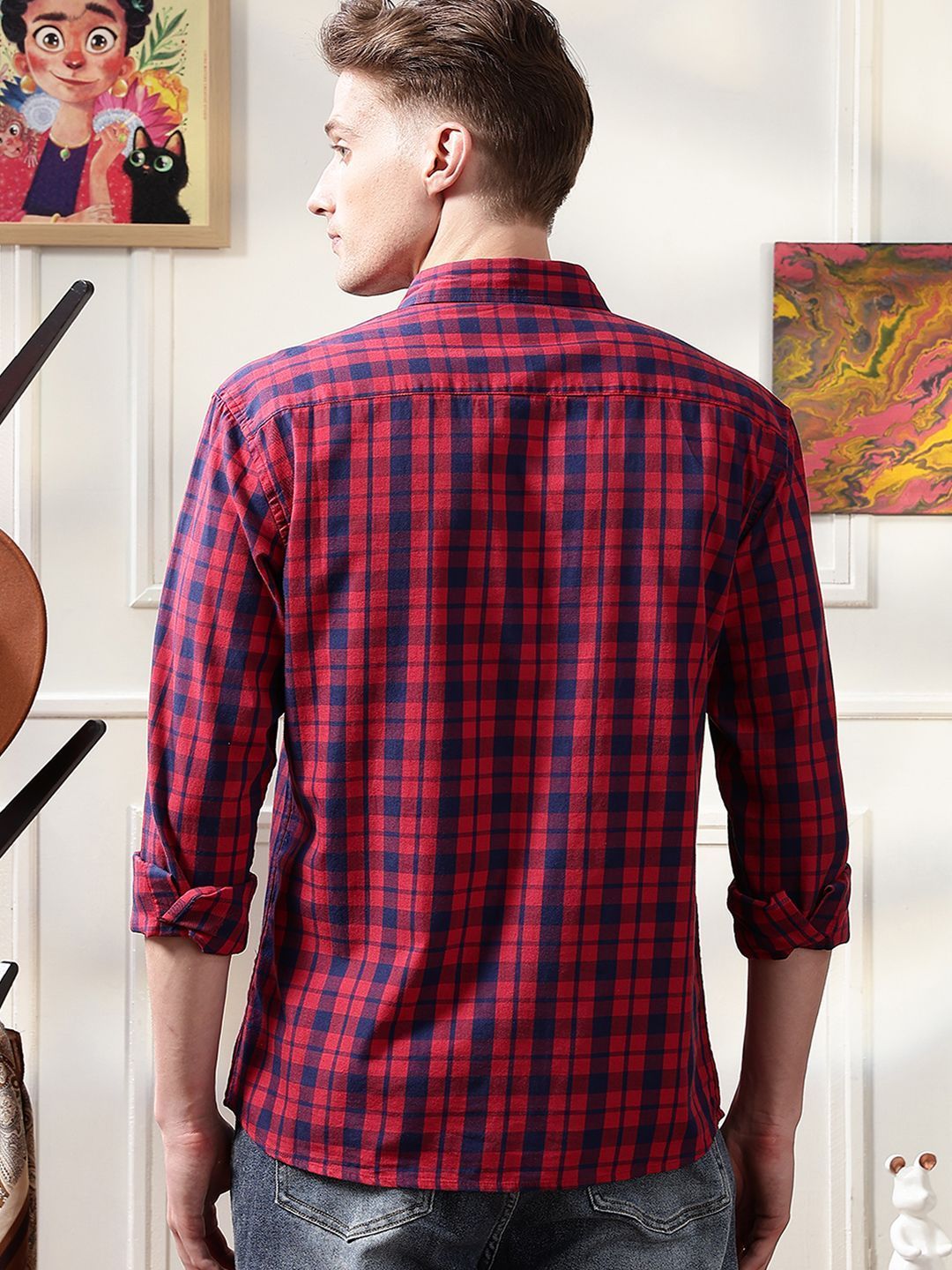 Eszett Checked Spread Collar Pure Cotton Casual Shirt