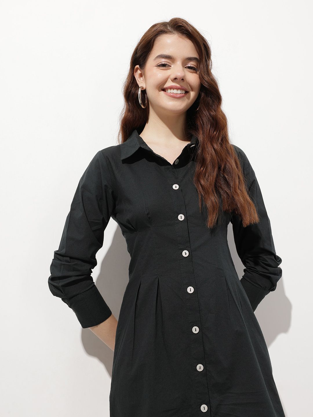 DressBerry New Neutral Reverse Pleats Shirt Dress