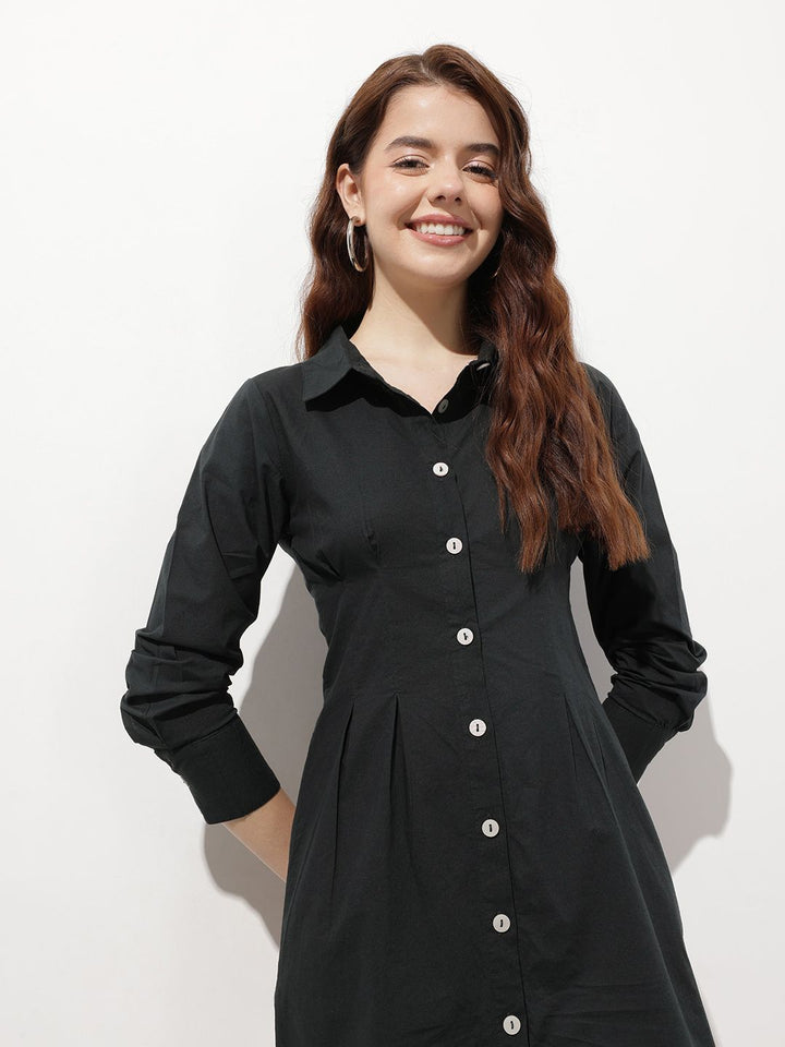 DressBerry New Neutral Reverse Pleats Shirt Dress