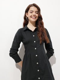 DressBerry New Neutral Reverse Pleats Shirt Dress
