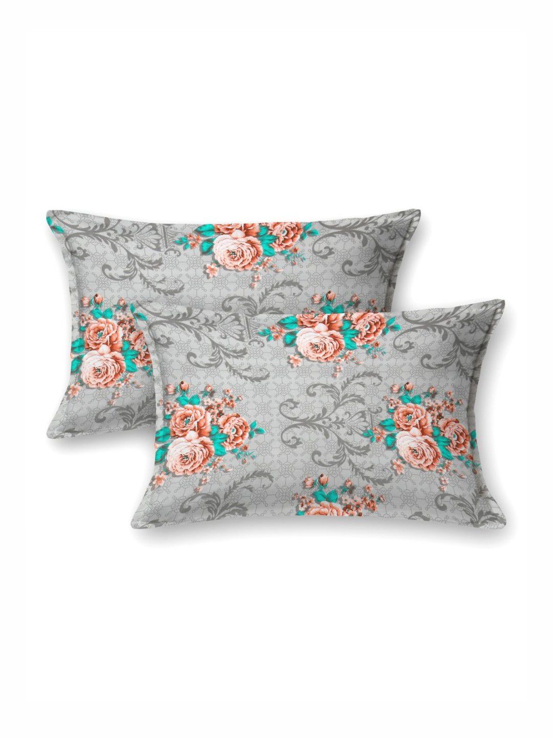 BOMBAY DYEING Dream Lover Grey Floral Printed Cotton 104TC Queen Bedsheet Set 2.54 x 2.24m