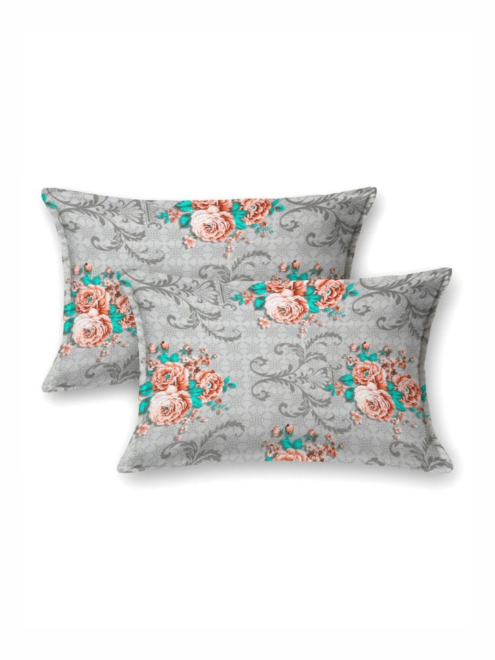 BOMBAY DYEING Dream Lover Grey Floral Printed Cotton 104TC Queen Bedsheet Set 2.54 x 2.24m