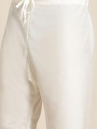 SOJANYA Men Cream-Coloured Chikankari Pure Cotton Kurta with Churidar & Nehru Jacket
