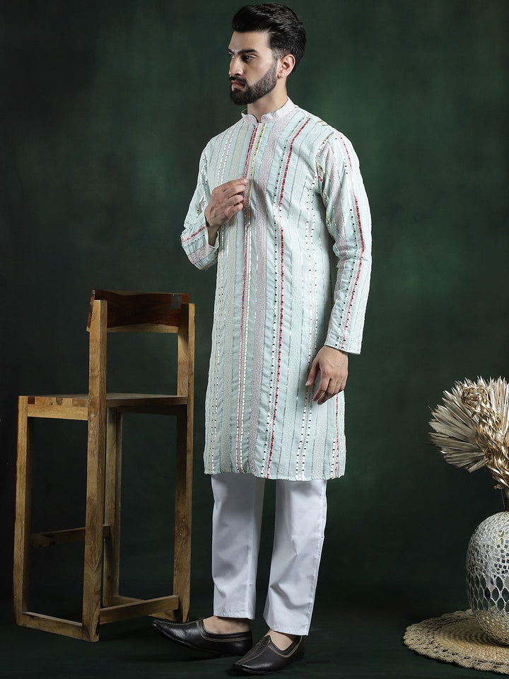 SOJANYA LUXE Kurta Kolar Mandarin Lengan Panjang Sulam Biasa dengan Piyama