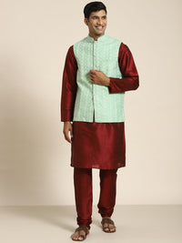 SOJANYA Kurta Rekaan Tenunan Lelaki dengan Churidar dengan Jaket Nehru