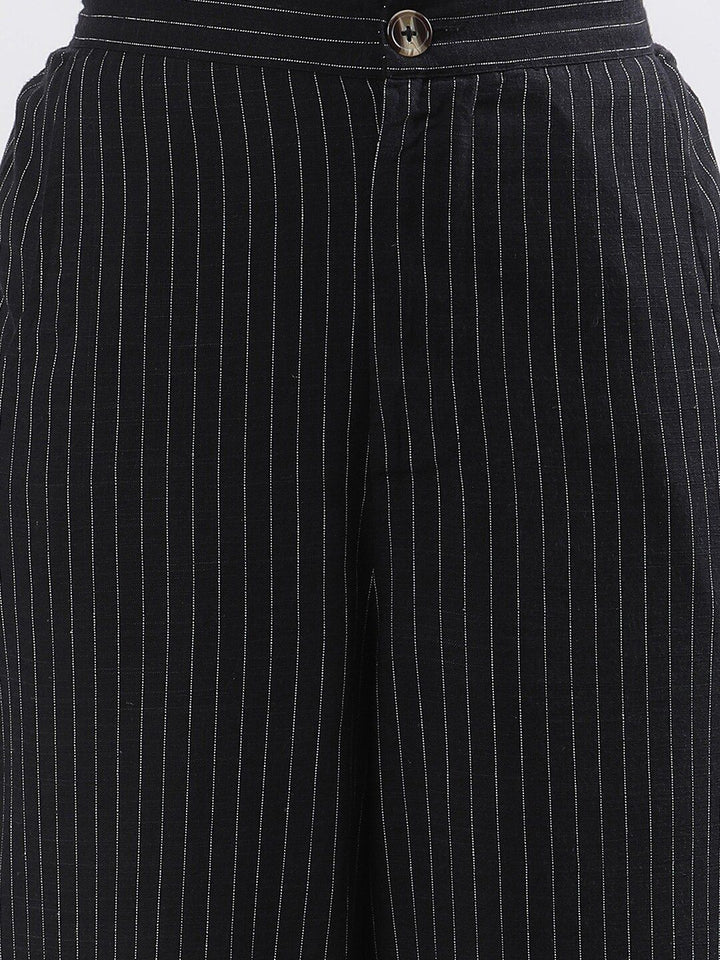 W Women Striped High-Rise Straight Fit Parallel Trouser