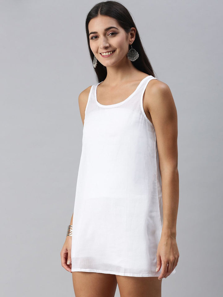 Global Desi Light Pink & White Striped Mandarin-Collar Tiered A-Line Dress