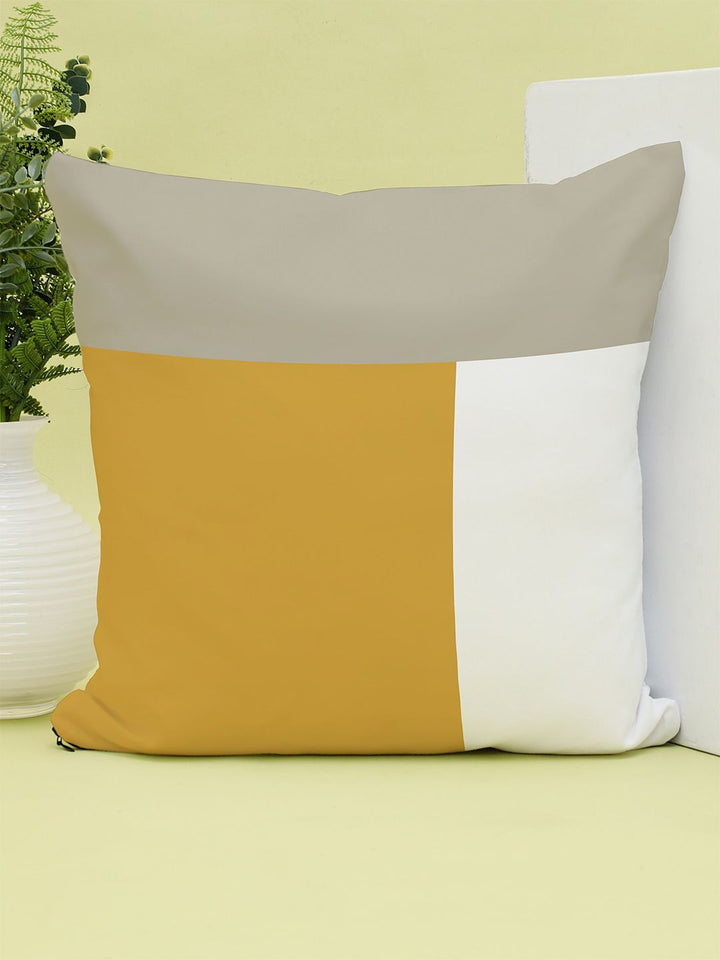 STITCHNEST Yellow & Grey Colourblocked Square Cushion Covers