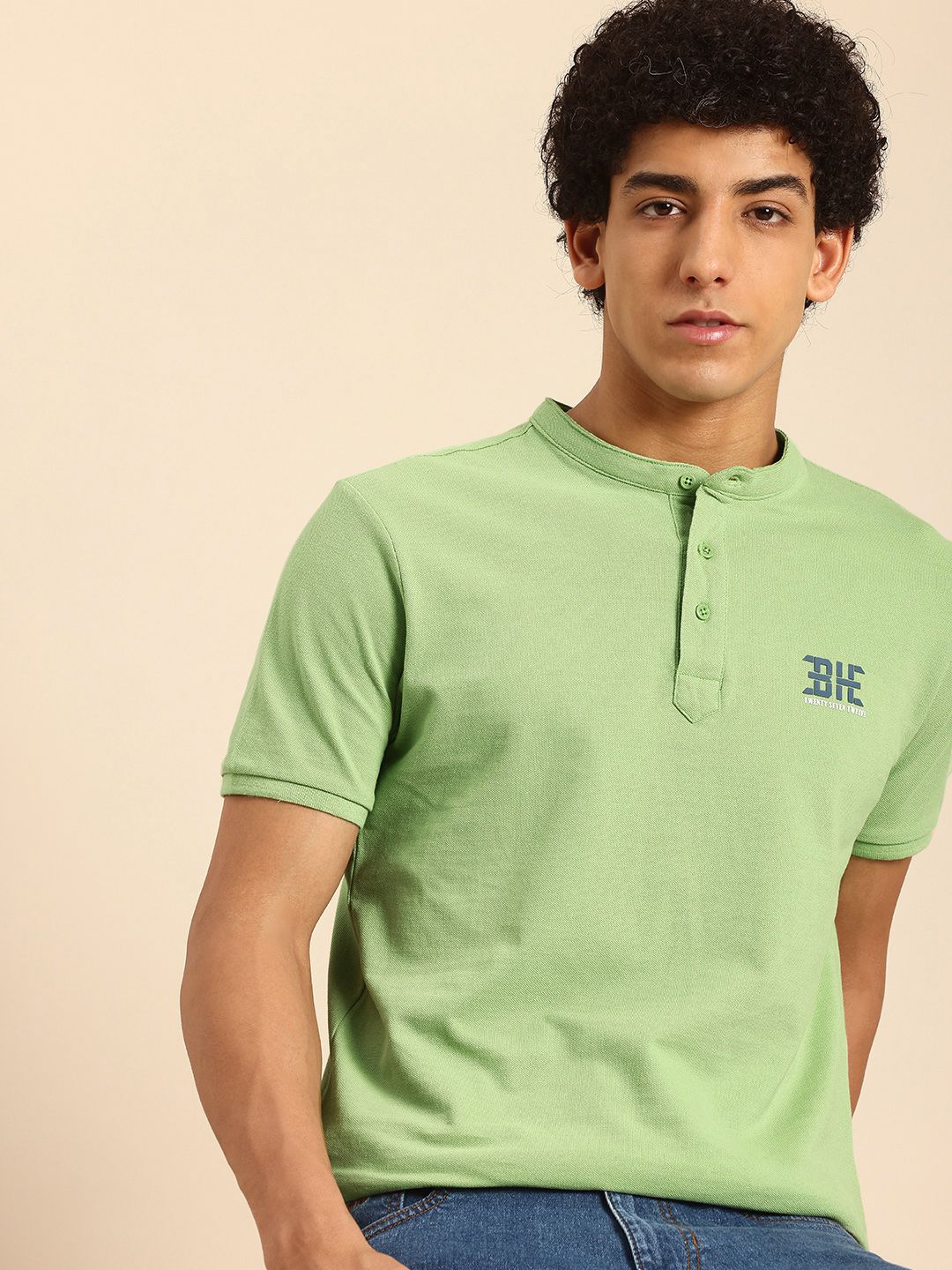 Being Human Henley Neck Pure Cotton T-shirt