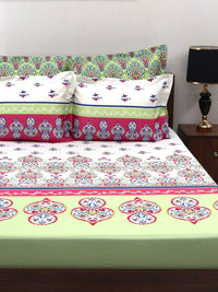 BOMBAY DYEING Pink & White Ethnic Motifs Cotton 300 TC King Bedsheet & 4 Pillow Cover
