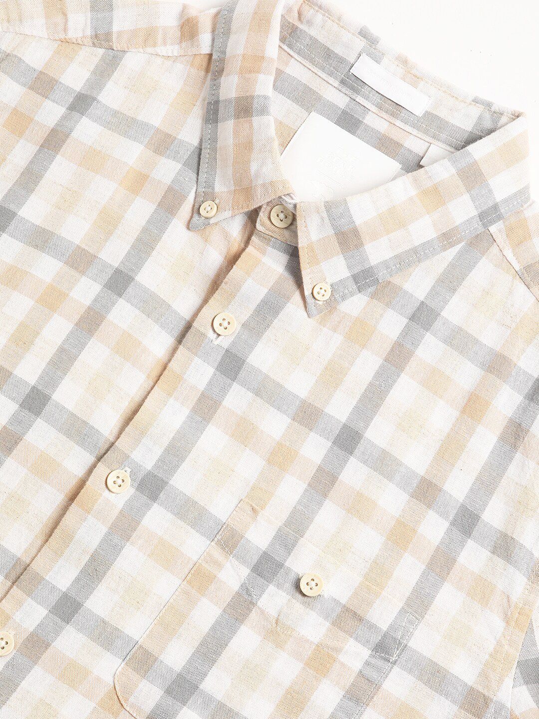 THE BEAR HOUSE Tartan Checked Slim Fit Cotton Linen Casual Shirt