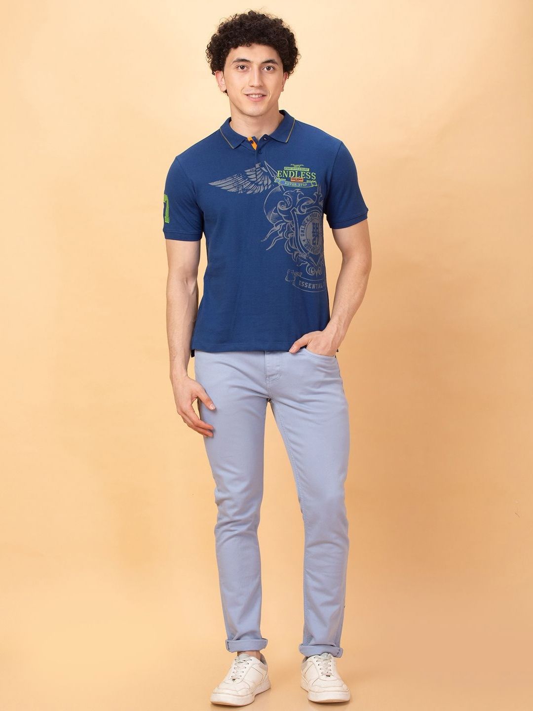 Being Human Men Printed Polo Collar Applique T-shirt