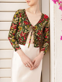 DressBerry Floral Printed Tie-Up Front Open Crop Top