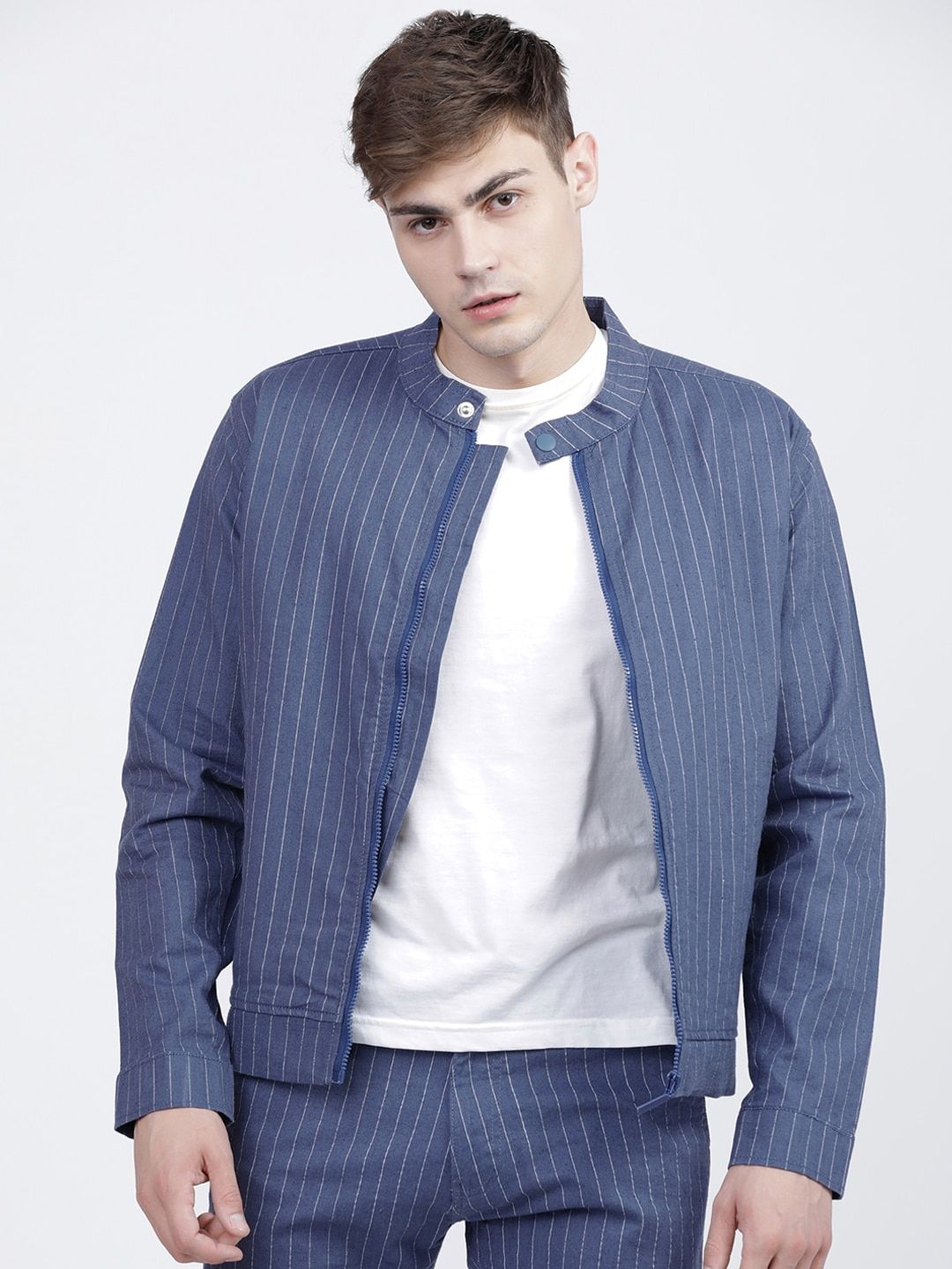 HIGHLANDER Men Blue Striped Bomber Jacket