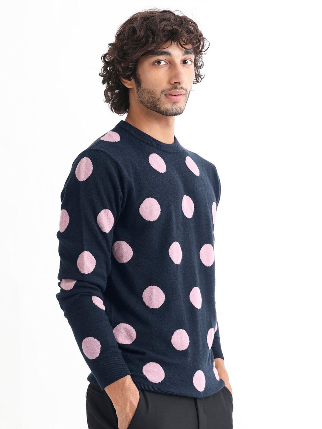 RARE RABBIT Men Deremy Crew Neck Geometric Printed Sweater