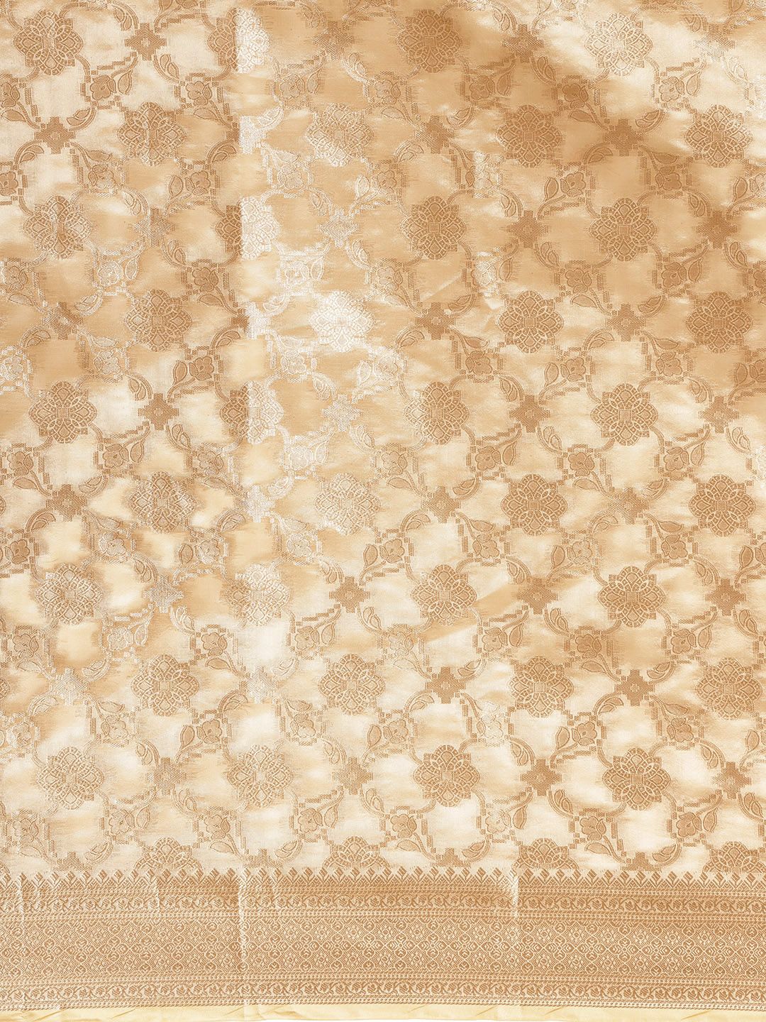Saree mall Cream-Coloured Floral Silk Blend Banarasi Saree