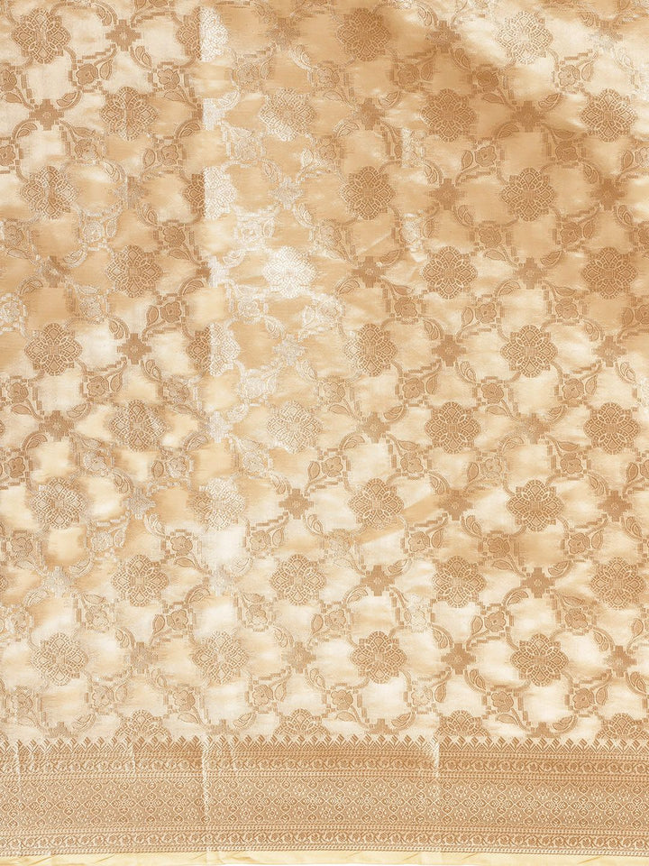 Saree mall Cream-Coloured Floral Silk Blend Banarasi Saree