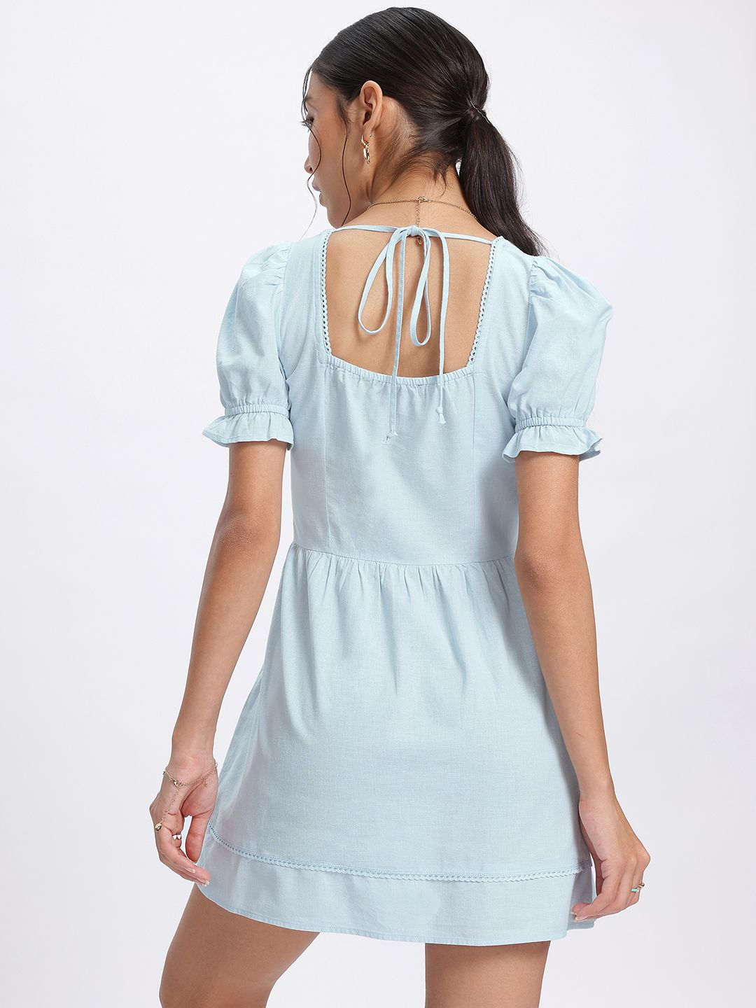 DressBerry Bow-tiful Pastels Lace Insert Detail Mini Dress