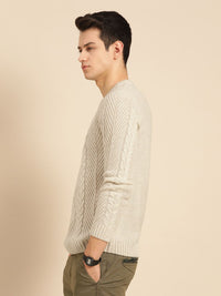 Mr Bowerbird Men Off-White Tailored Fit Cable Knit Pullover