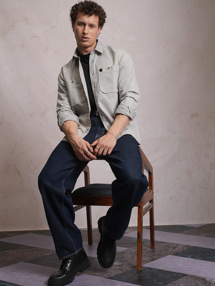 LOCOMOTIVE Premium Washed Dobby Textured Solid Utility Pocket Cotton Overshirt