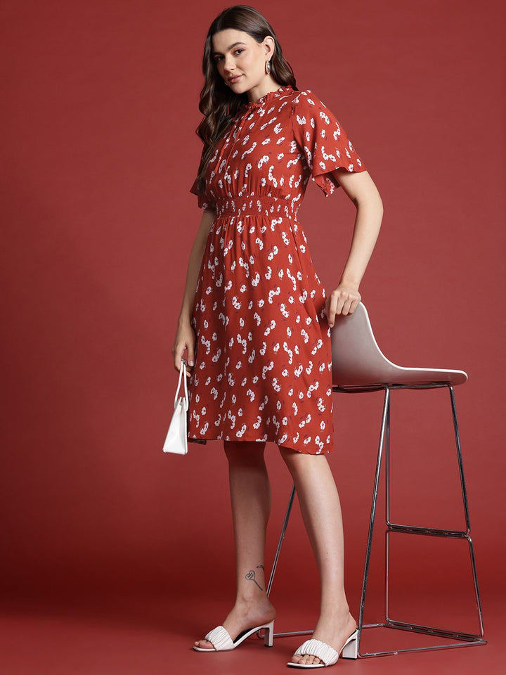 all about you Floral Print Tie-Up Neck Flared Sleeve Fit & Flare Dress