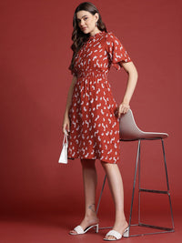 all about you Floral Print Tie-Up Neck Flared Sleeve Fit & Flare Dress