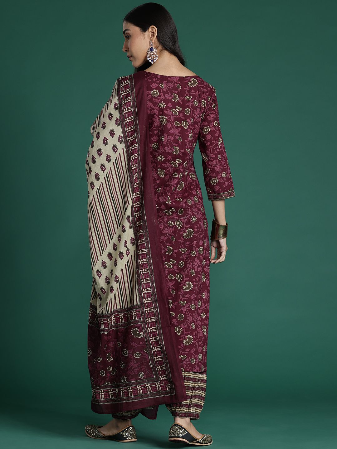 Indo Era Women Floral Printed Regular Pure Cotton Kurta with Salwar & With Dupatta