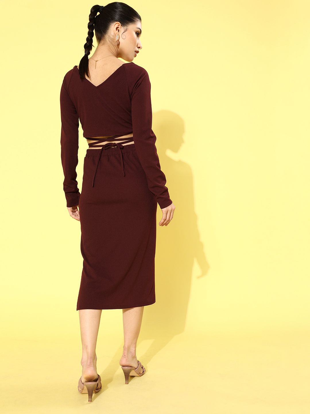 Athena Women Deep Burgundy Solid Co-ord Set