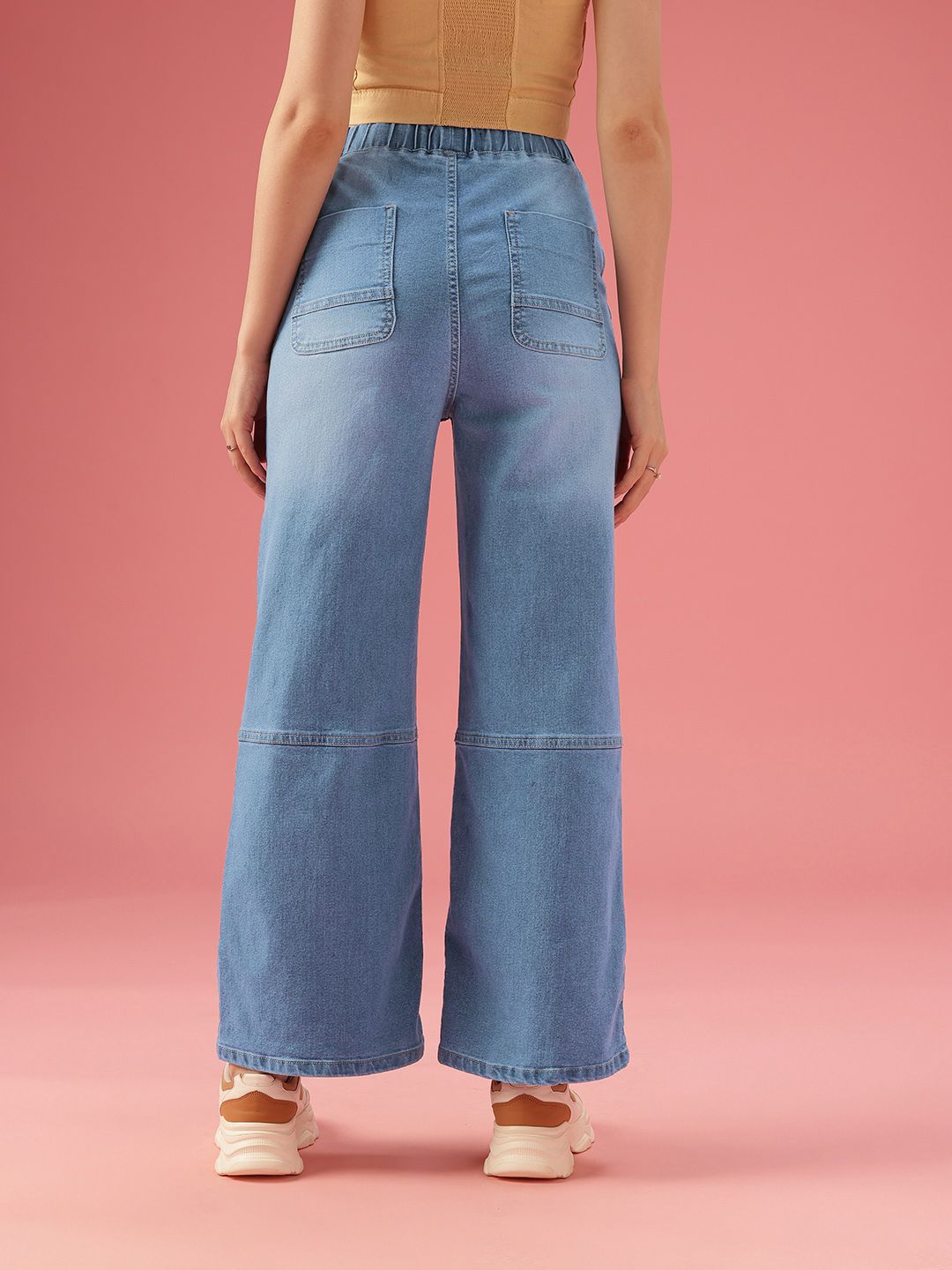 DressBerry Women Wide Leg High-Rise Light Fade Stretchable Jeans