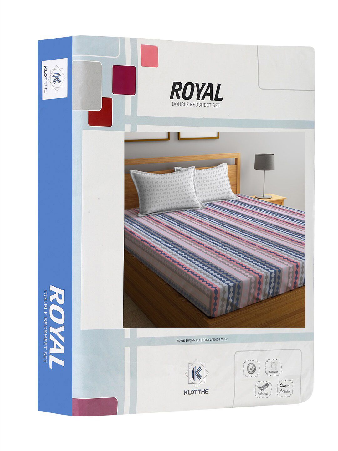 KLOTTHE Biru Abstrak Polycotton 300 TC Cadar King Halus dengan 2 Sarung Bantal-98 x 87 inci