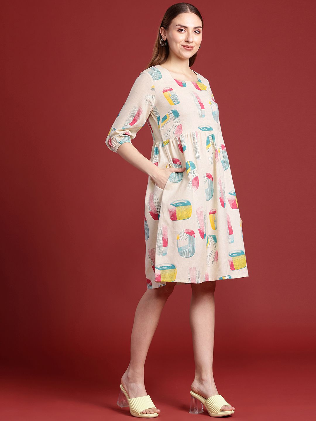 Anouk Print Puff Sleeve A-Line Dress