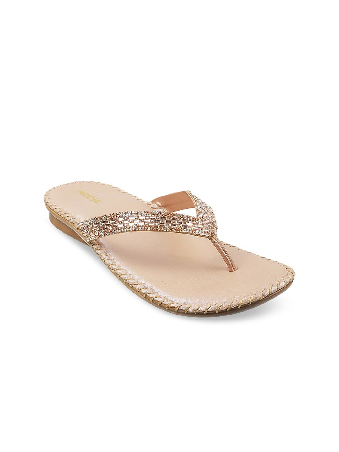 Mochi Women Pink Embellished Open Toe Flats