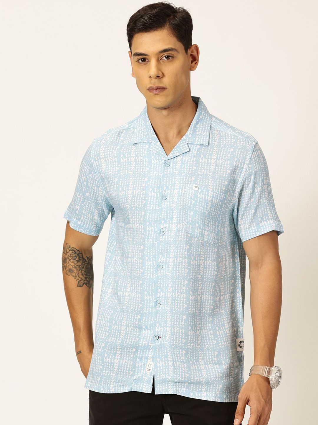 Thomas Scott Men Premium Printed Cuban Collar Casual Shirt