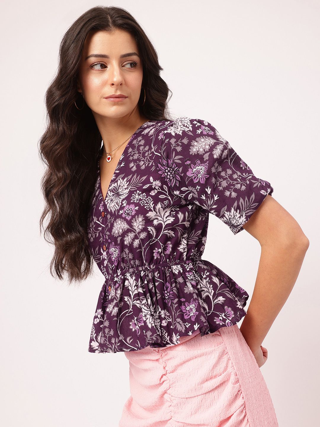 DressBerry Vibrant Vistas Indie Floral Cinched Waist Top