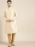 SOJANYA Men Beige & Gold-Toned Floral Kurta