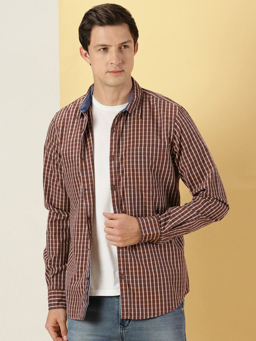 Thomas Scott Classic Slim Fit Windowpane Checked Pure Cotton Shirt