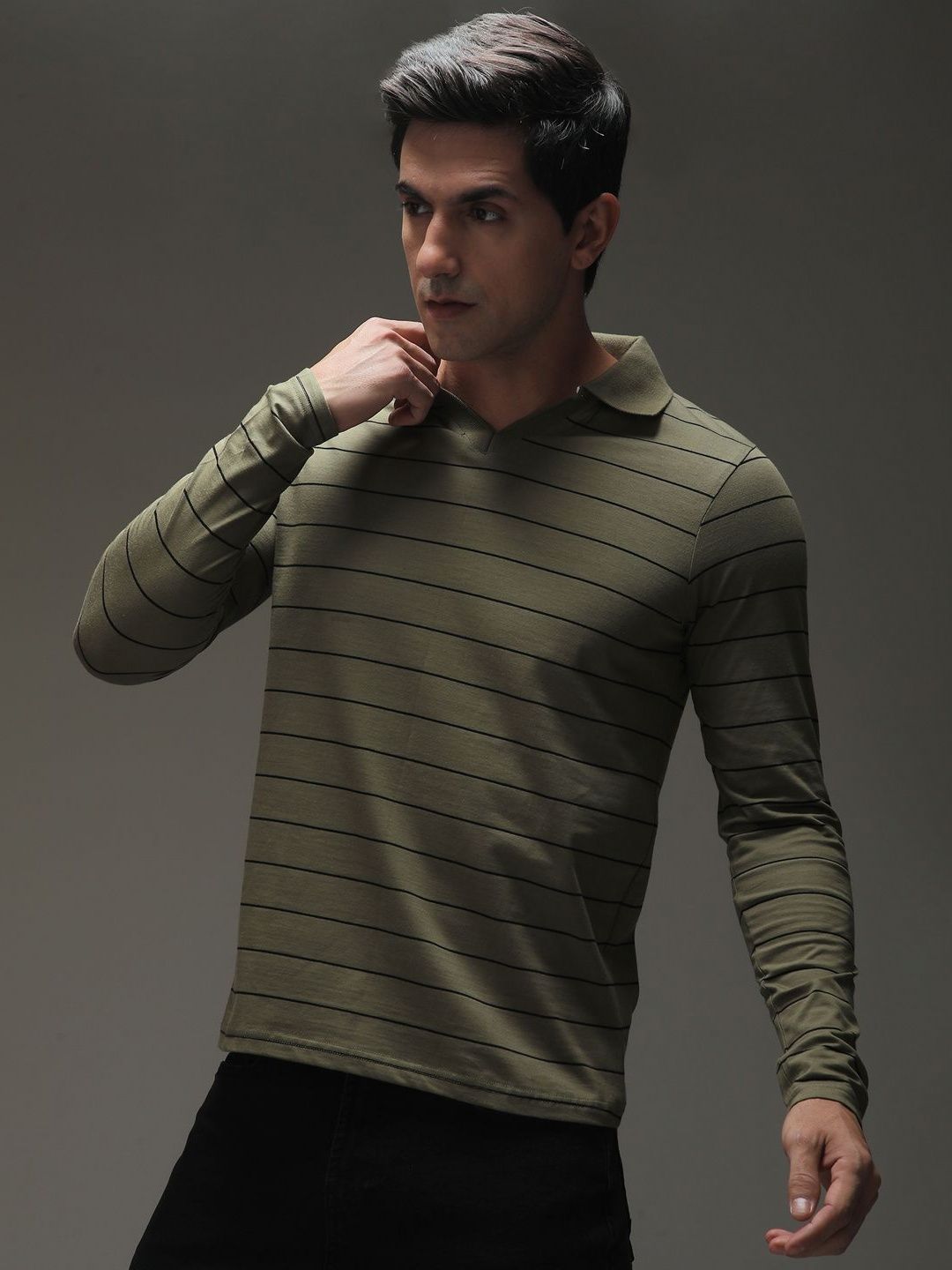 DILLINGER Men Regular Long Sleeve Polo Striped Tshirt