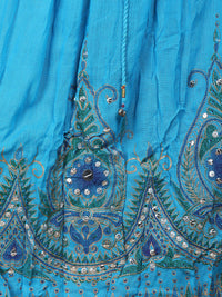 Exotic India Embroidered Flowers Flared Midi Skirt
