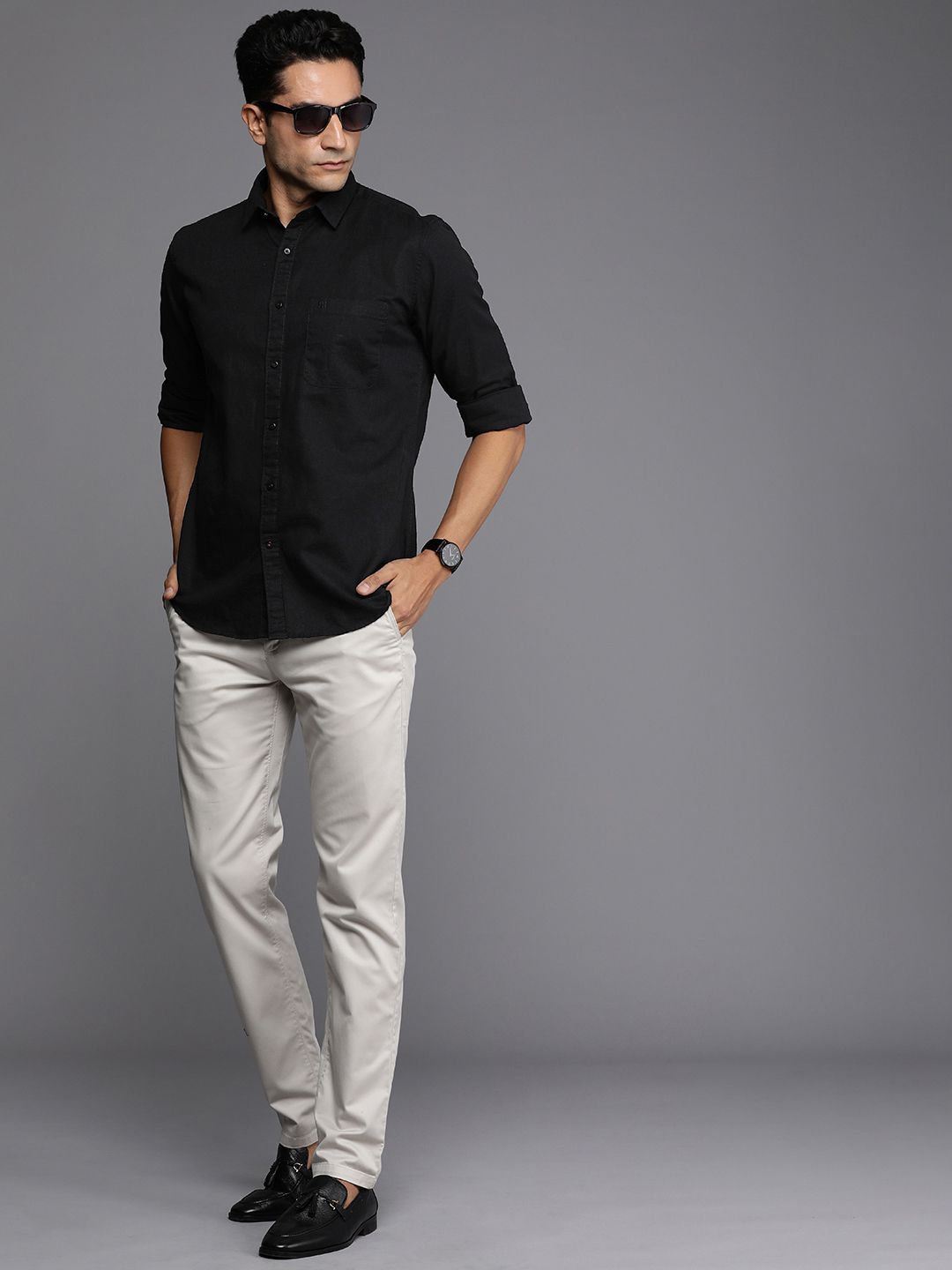 Raymond Solid Slim Fit Cotton Linen Casual Shirt
