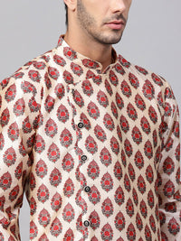 SOJANYA Men Red & Beige Printed Straight Kurta