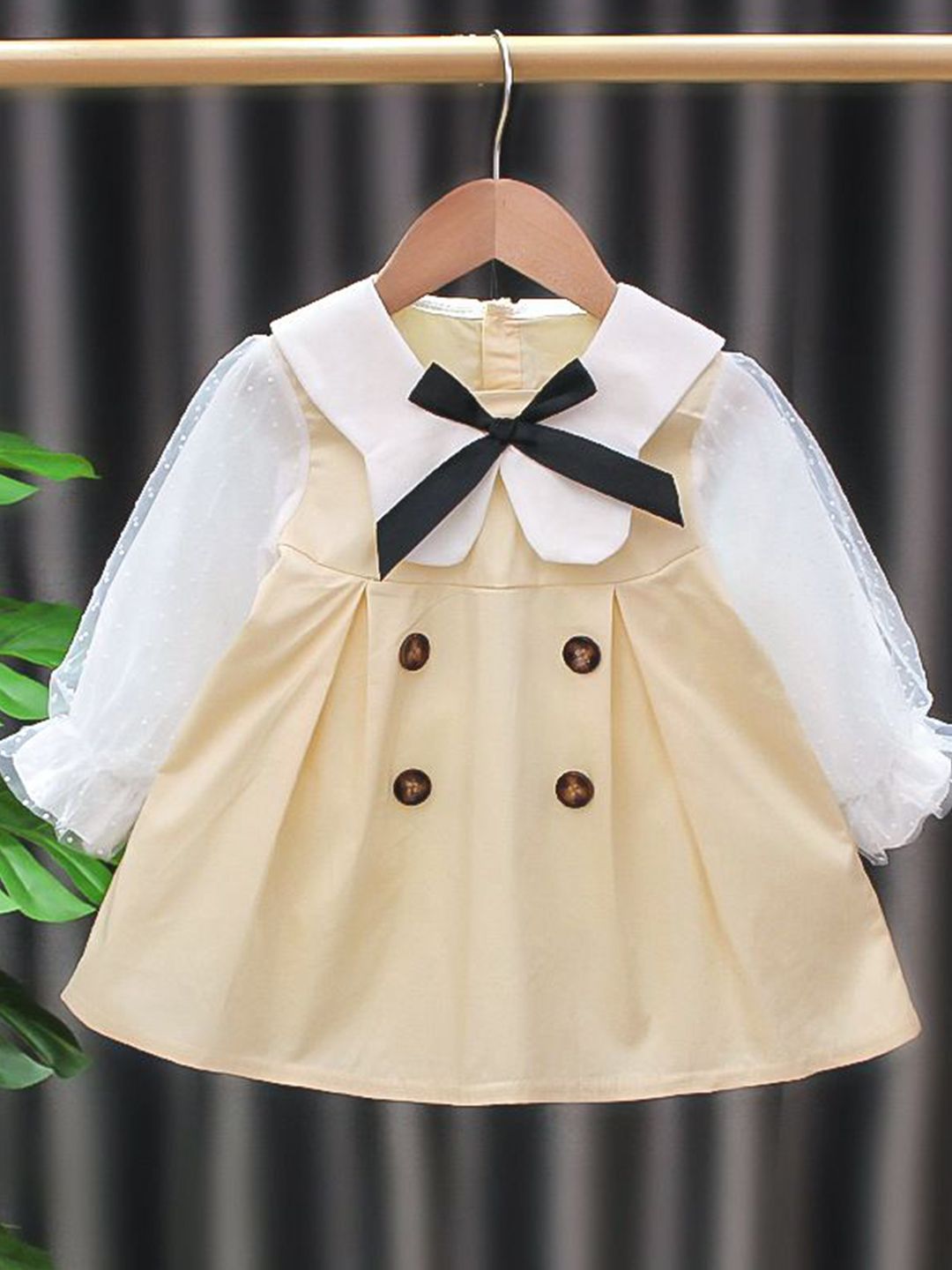 YK Girls Cotton Applique Peter Pan Collar Bell Sleeves A-Line Dress