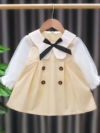 YK Girls Cotton Applique Peter Pan Collar Bell Sleeves A-Line Dress