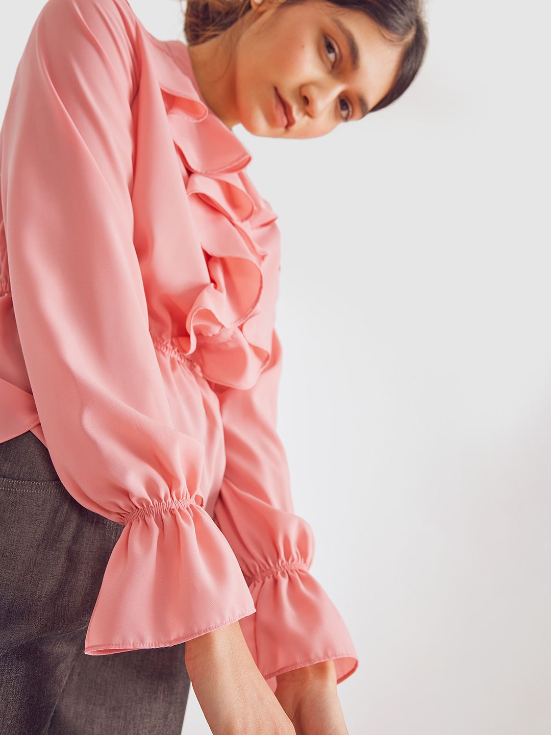 The Label Life Cinched Waist Ruffle Top