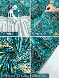 Cortina Teal Green Printed Polyester 4 Seater Stretchable Non-Slip Sofa Cover