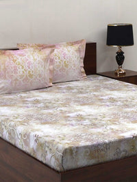 BOMBAY DYEING Fantasque Beige Floral Printed Cotton180 TC King Bedsheet Set 2.74 x 2.74 m
