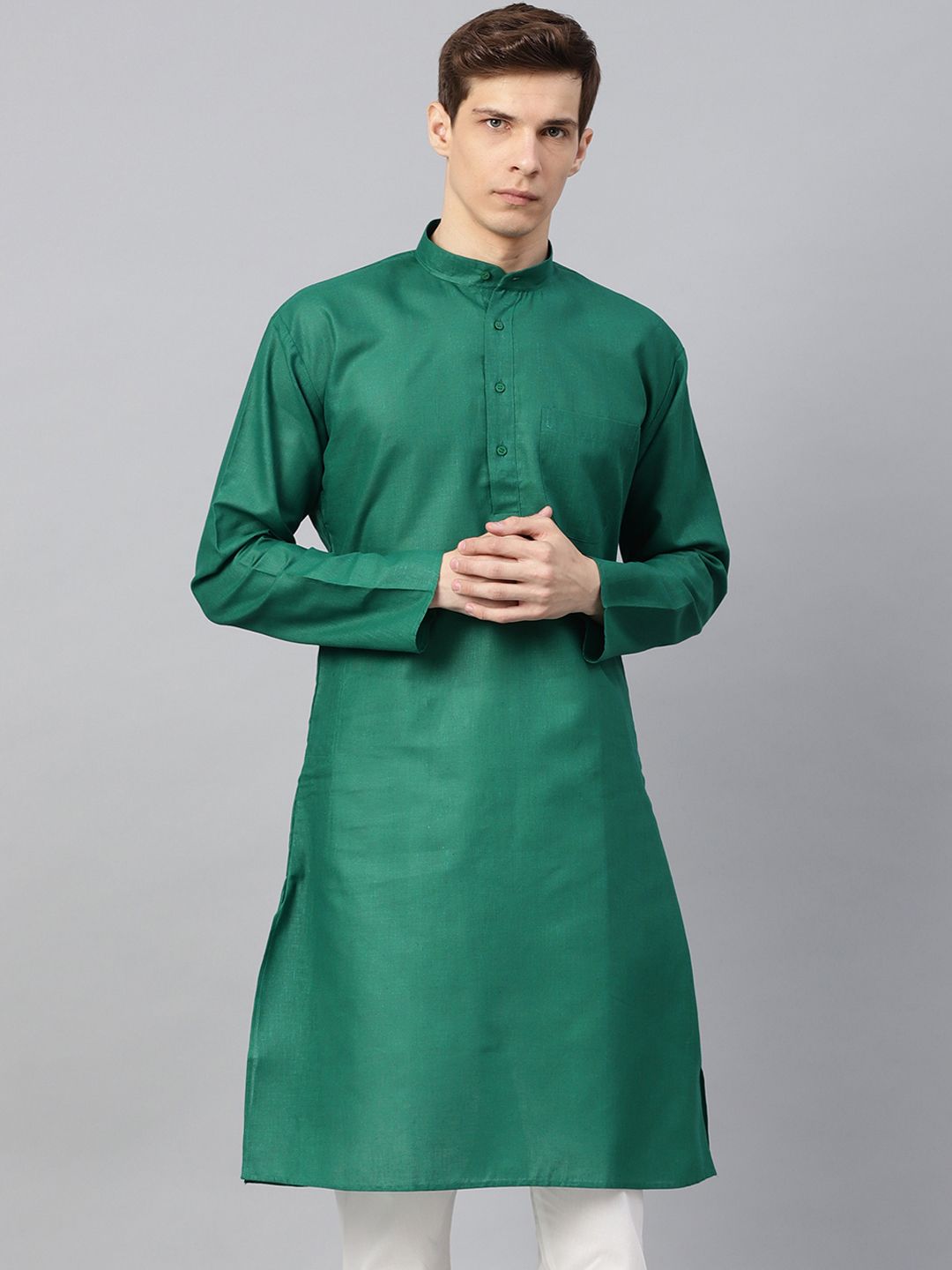 SOJANYA Men Green Solid Straight Kurta