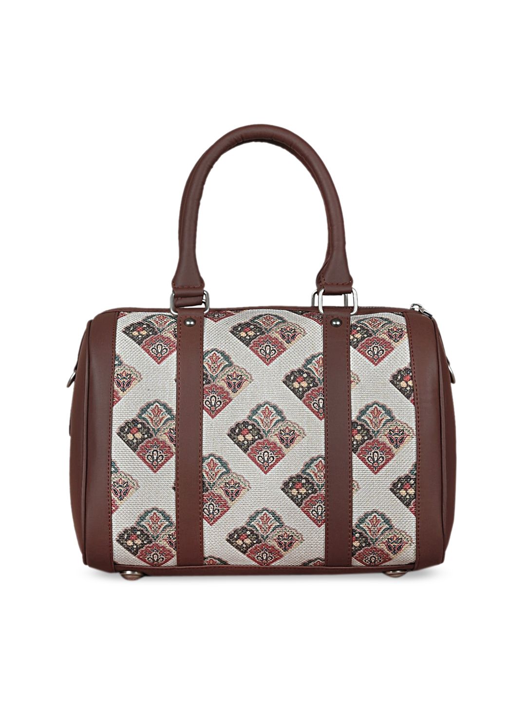 ZOUK Women Off White & Brown Seashell Motif Printed Handheld Bag